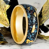 GLITSEA | Gold Tungsten Ring, Blue Green Glitter and Gold Foil Inlay, Domed