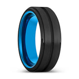 HUNTER | Blue Tungsten Ring, Black Tungsten Ring, Grooved, Stepped Edge