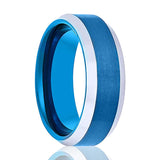 HYDRO | Blue Tungsten Ring, Brushed, Silver Beveled Edge