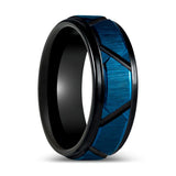 OBSCURA | Blue and Black Tungsten Ring with Trapezoids Design