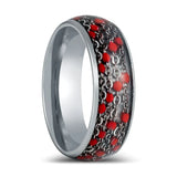SCARLETLINK | Silver Tungsten Ring, Domed Ring with Red Beads Inlay