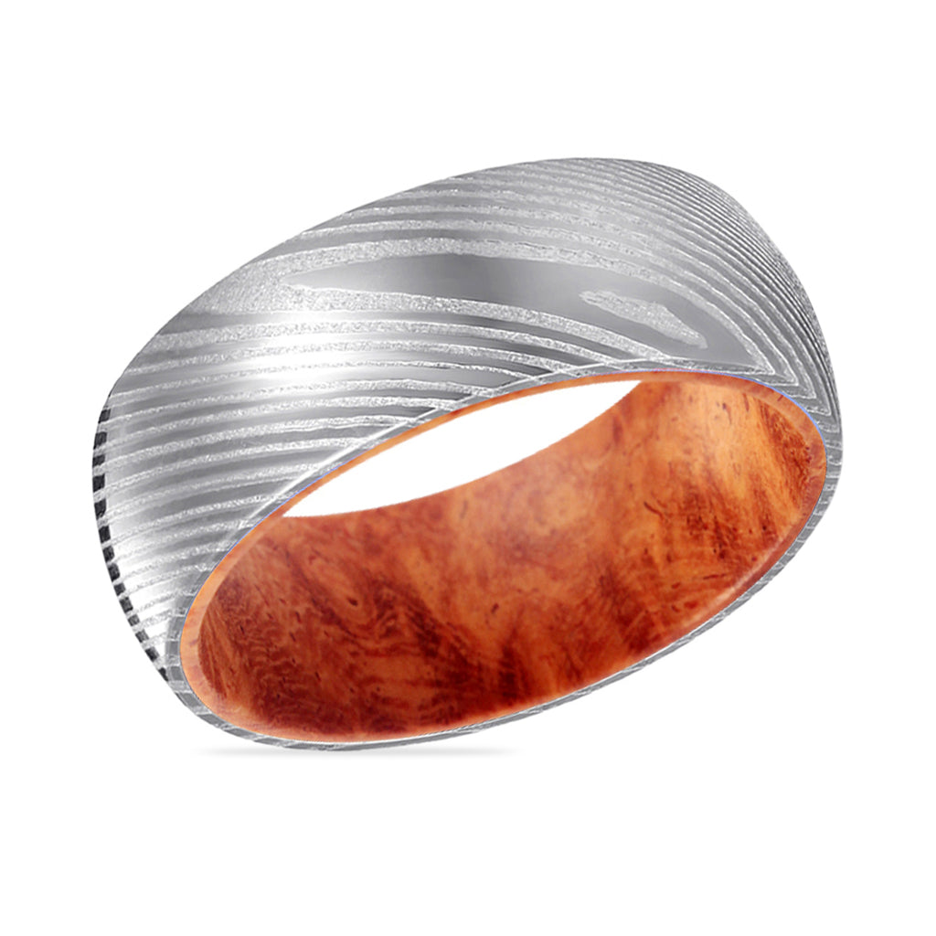 ROJO | Damascus Steel Ring Red Burl Wood