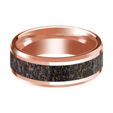 Beveled 14k Rose Gold Wedding Ring for Men with Dark Deer Antler Inlay