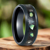 ABALONX | Black Tungsten Ring, Black Resin & Abalone Shell Inlay