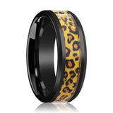 NAMIBIA | Black Ceramic Ring, Cheetah Animal Print Inlay, Beveled