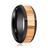 AMBROSE | Black Ceramic Ring, Red Oak Wood Inlay, Domed