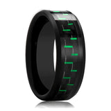 AMELL | Black Ceramic Ring, Black and Green Carbon Fiber Inlay, Beveled