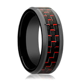 AMORY | Black Ceramic Ring, Black & Red Carbon Fiber Inlay, Beveled