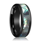 OAHU | Black Ceramic Ring, Mother of Pearl Inlay, Beveled