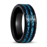 ASHEN | Black Tungsten Ring, Blue Glitter Inlay, Beveled Edges