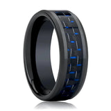 AVITUS | Black Ceramic Ring, Blue & Black Carbon Fiber Inlay, Beveled