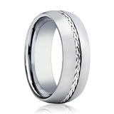 BAXTER | Silver Tungsten Ring, Sterling Silver Braided Insert, Domed