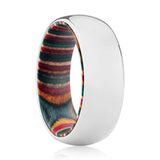 BENDER | Multi Color Wood, Silver Tungsten Ring, Shiny, Domed