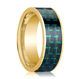 Carbon Fiber Inlaid Flat 14k Yellow Gold Men's Wedding Band 