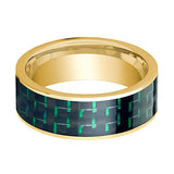 Carbon Fiber Inlaid Flat 14k Yellow Gold Men's Wedding Bands