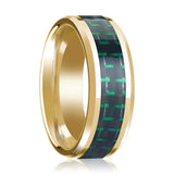 Men's 14k Yellow Gold Wedding Band with Black and Green Carbon Fiber 