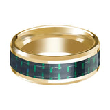 Men's 14k Yellow Gold Wedding Band with Black and Green Carbon Fiber 