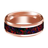 Black & Red Opal Inlaid 14k Rose Gold Polished Wedding Band for Men