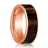 Wood Inlay Men's 14k Rose Gold Wedding Band