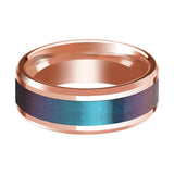 Blue and Purple Color Changing Inlaid 14k Rose Gold Wedding band for Men