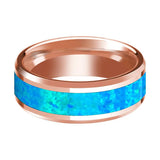 Blue Opal Inlaid Men's 14k Rose Gold Polished Wedding Band