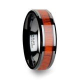 BOSULU | Black Ceramic Ring, Real Padauk Wood Inlay, Beveled