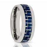 CARBON | Silver Tungsten Ring, Blue Carbon Fiber Inlay, Domed