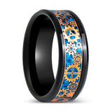 CARBULEUM | Black Tungsten Ring, Steampunk Carbon Fiber Inlay, Beveled