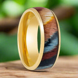 CARVEDEN | Yellow Tungsten Ring, Colorful Dyed Rosewood Inlay