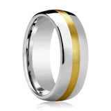 CENTURION | Silver Tungsten Ring, 14k Yellow Gold Stripe Inlay, Domed