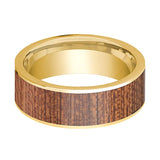 Cherry Wood Inlaid Flat 14k Gold Wedding Bands