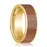 Cherry Wood Inlaid Flat 14k Gold Wedding Band