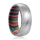 CURVE | Multi Color Wood, Silver Damascus Steel, Domed