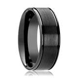 DAVID | Black Ceramic Ring, Dual Offset Grooves, Flat