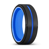 DECIMATION | Blue Ring, Black Tungsten Ring, Blue Groove, Stepped Edge