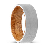 EASTWOOD | Whiskey Barrel Wood, White Tungsten Ring, Brushed, Flat