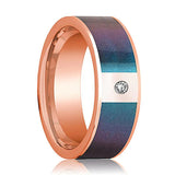 Flat 14k Rose Gold Wedding Band for Men with Blue/Purple Color Changing Inlay and Diamond - 8MM