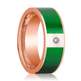 Flat Polished 14k Rose Gold Men's Wedding Band with Diamond and Textured Green Inlay - 8MM