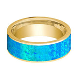 14k Yellow Gold Men's Wedding Band with Blue Opal Inlay