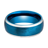 FROSTWANE | Blue Tungsten Ring, Brushed, Domed, Silver Beveled Edges