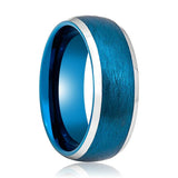 FROSTWANE | Blue Tungsten Ring, Brushed, Domed, Silver Beveled Edges