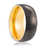 GATSBY | Gold Ring, Gunmetal Damascus Steel Ring, Domed