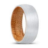 GOLIATH | Whiskey Barrel Wood, White Tungsten Ring, Brushed, Domed