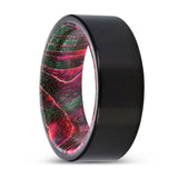 GOOSEBERRY | Green & Red Wood, Black Tungsten Ring, Shiny, Flat