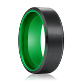 GUMBY | Green Ring, Black Tungsten Ring, Brushed, Beveled