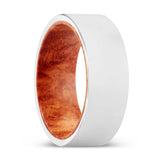 HILARIO | Red Burl Wood, Silver Tungsten Ring, Shiny, Flat