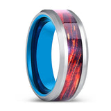 INFINITH | Blue Tungsten Ring, Silver Tungsten, Galaxy Wood Inlay, Beveled