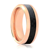 KAHLO | Rose Gold Tungsten Ring, Black Carbon Fiber Inlay, Beveled