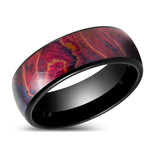 KEMPS | Black Tungsten Ring, Burl Wood Inlay, Domed