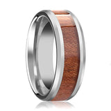 KODIAK | Silver Tungsten Ring, Rosewood Inlay, Beveled